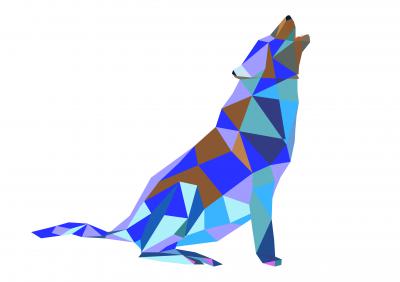 Sticker  Illustration géométrique multicolore de loup hurlant