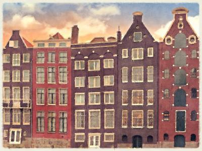 Tableau  Maisons de ville à l'aquarelle d'Amsterdam