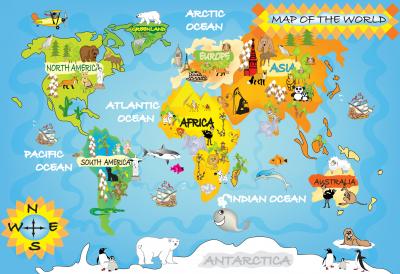 Papier peint  Carte du monde pour enfants version avec des animaux