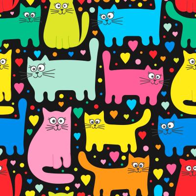 Papier peint  Des chats et des cœurs colorés