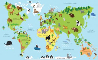Papier peint  Carte avec les continents et les animaux