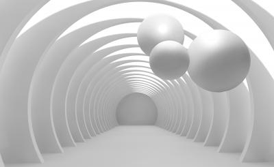 Papier peint  Tunnel blanc avec trois sphères