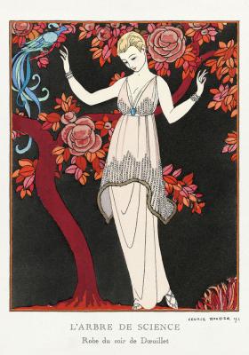 Poster  Femme en robe beige avec une pierre bleue