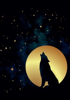 Poster  Loup sur fond de lune
