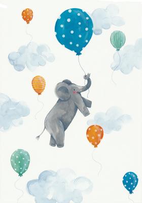 Poster  Éléphant avec un ballon dans les nuages