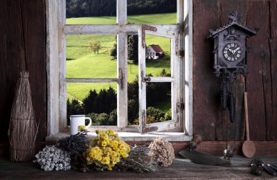 Papier peint   Farmhouse room with a view through the window
