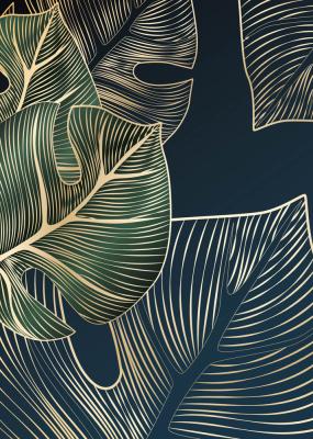 Poster  Feuilles de monstera tropicales avec des lignes dorées