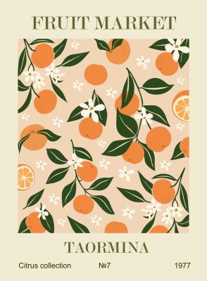 Poster  Oranges et fleurs blanches sur des branches d'arbres