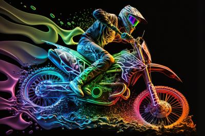 Tableau  Motocycliste en couleurs néon