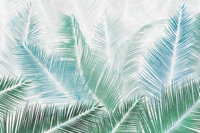 Papier peint  Motif botanique feuilles de palmier bleues et vertes