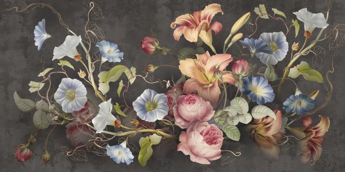 Papier peint  Fleurs colorées sur fond sombre