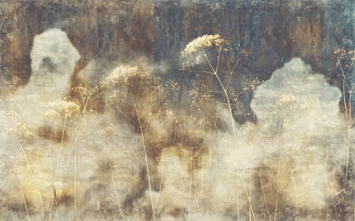 Papier peint  Fleurs sauvages et plantes sauvages sur un fond de style loft en béton