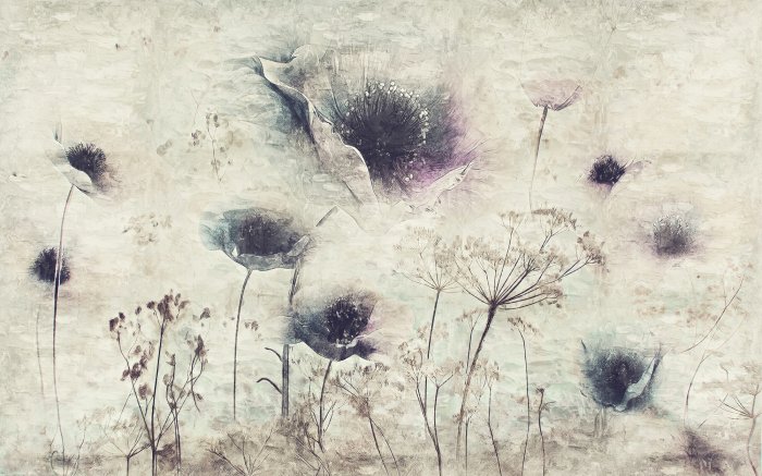 Papier peint  Coquelicots de fleurs sauvages sur un fond texturé dans le style loft