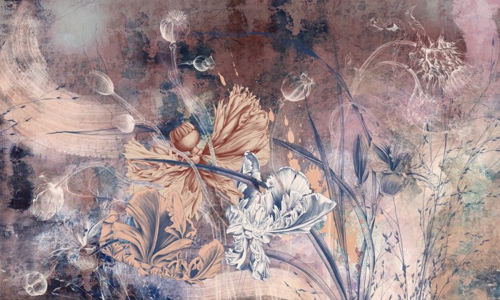 Papier peint  Coquelicots des champs sur un fond de béton de style industriel