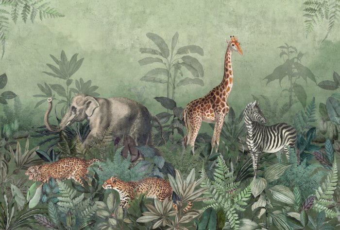 Papier peint  Animaux de safari dans la jungle tropicale