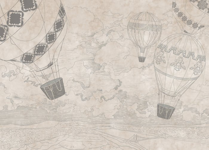 Papier peint  Ballons sur fond de paysage beige