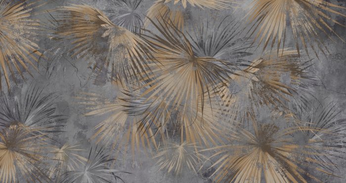 Papier peint  Feuilles de palmier sur fond de béton gris