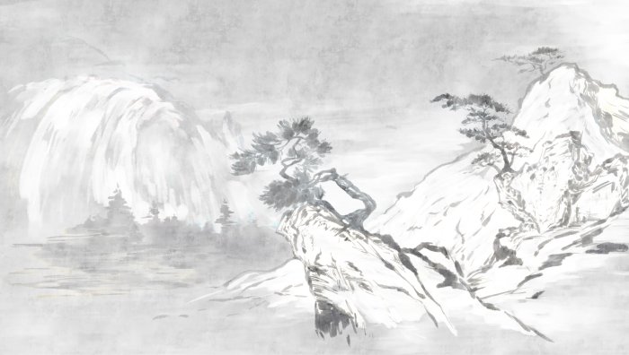 Papier peint  Paysage de style chinois avec des arbres sur des rochers
