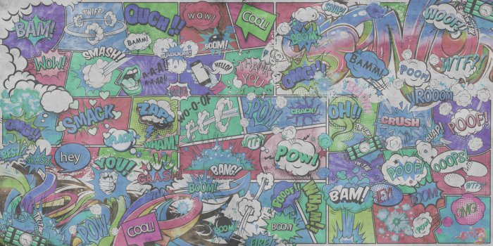 Papier peint  Motif de fond de bande dessinée avec des bulles de dialogue et des inscriptions dans un style jeune