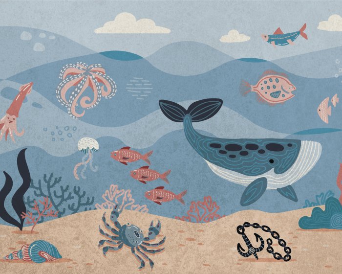 Papier peint  Modèle pour enfants sur les animaux du monde sous-marin
