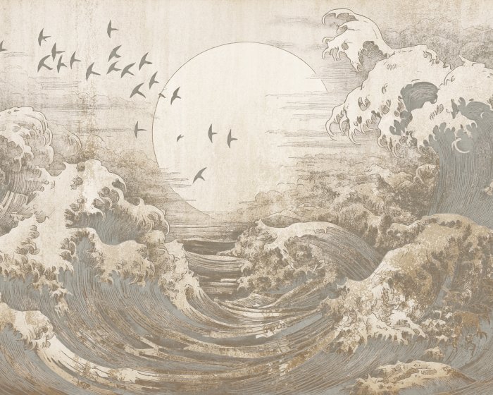 Papier peint  Une grosse vague avec la lune en arrière-plan