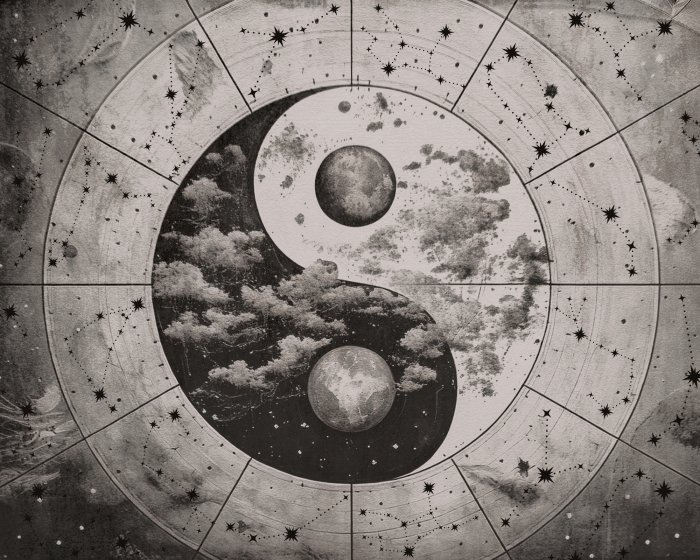 Papier peint  Symbole Yin Yang sur fond étoilé