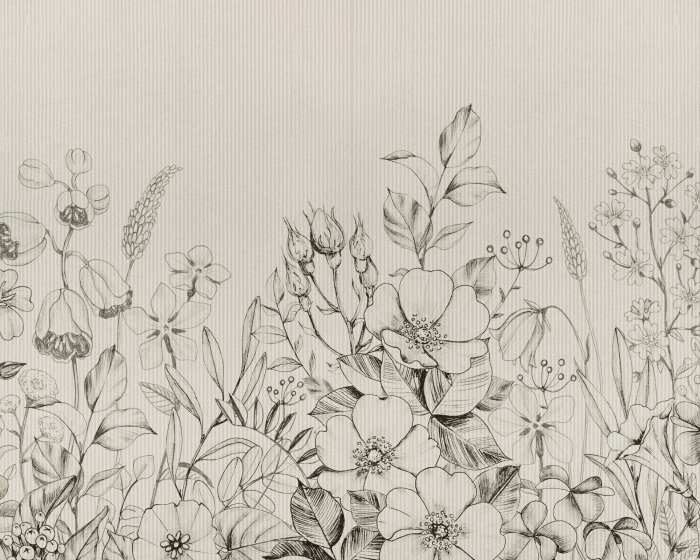 Papier peint  Motif de fleurs sauvages aux couleurs monochromes