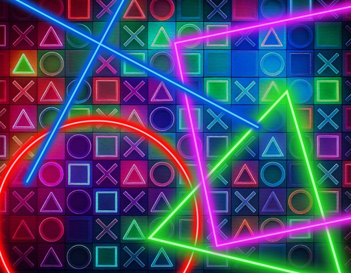 Papier peint  Symboles de jeu 3D aux couleurs néon