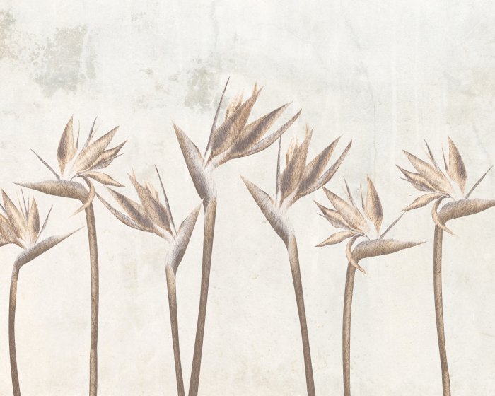 Papier peint  Fleurs de Strelitzia oiseau de paradis sur fond texturé