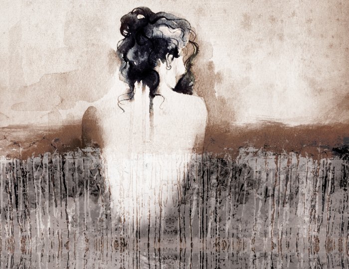 Papier peint  Une silhouette féminine sur un fond aquarelle texturé