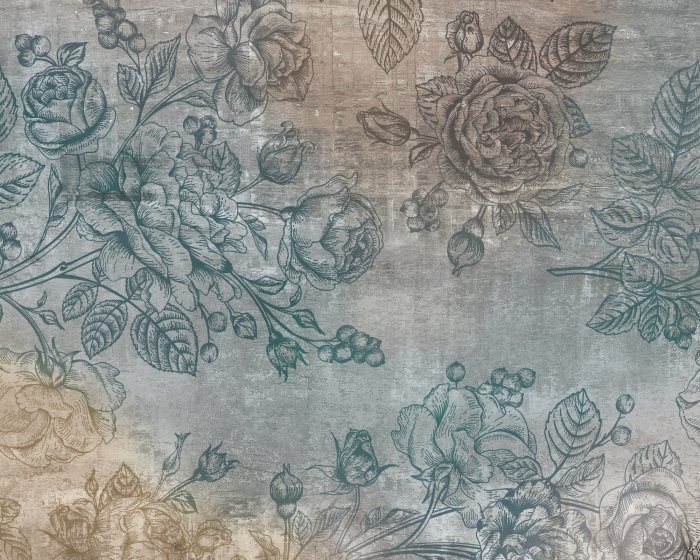 Papier peint  Fleurs roses sur des branches de style vintage