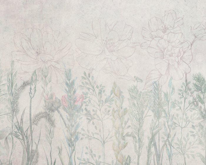 Papier peint  Fleurs et fleurs sauvages sur un fond gris texturé