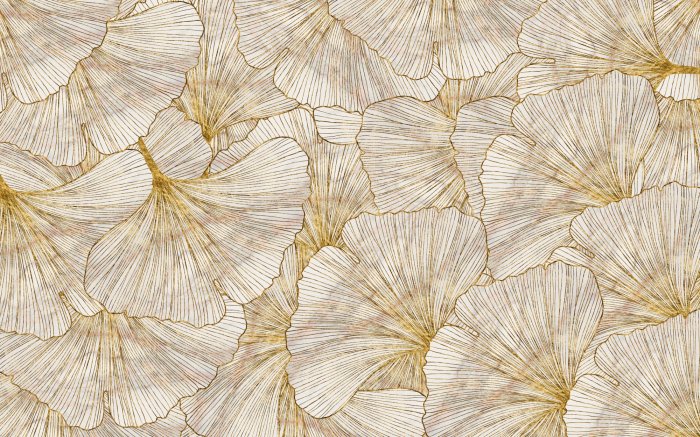Papier peint  Feuilles de ginkgo avec éléments dorés