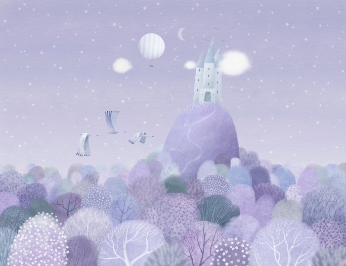 Un château sur une colline parmi les arbres, un paysage de conte de fées