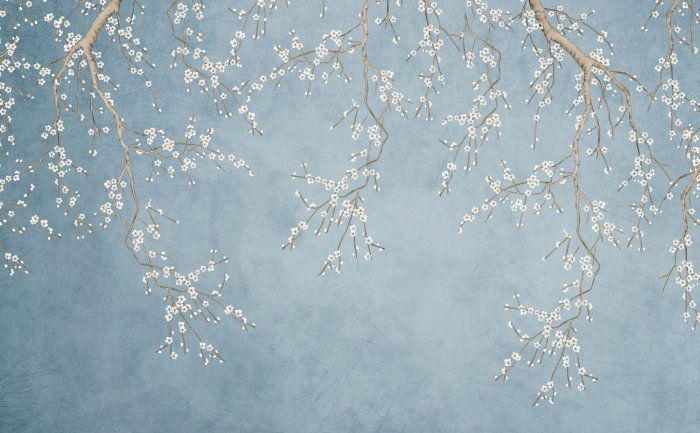 Papier peint  Fleurs blanches sur les branches des arbres