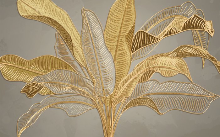 Papier peint  Feuilles de bananier dorées tropicales 3D