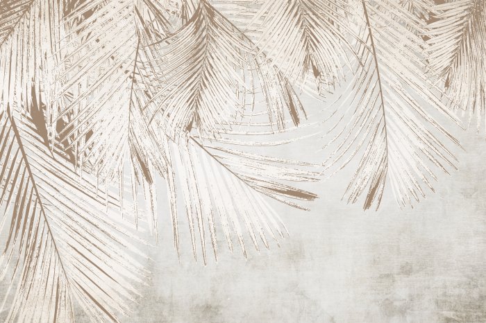 Papier peint  Feuilles de palmier aux couleurs blanches et beiges sur fond de béton
