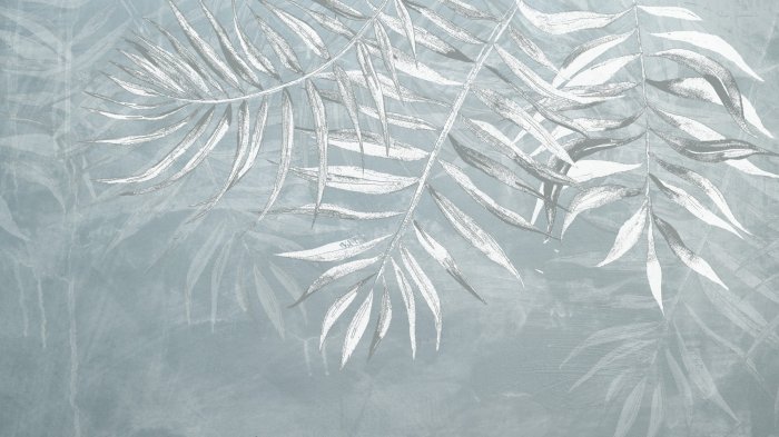 Papier peint  Motif botanique de feuilles de palmier blanches et grises