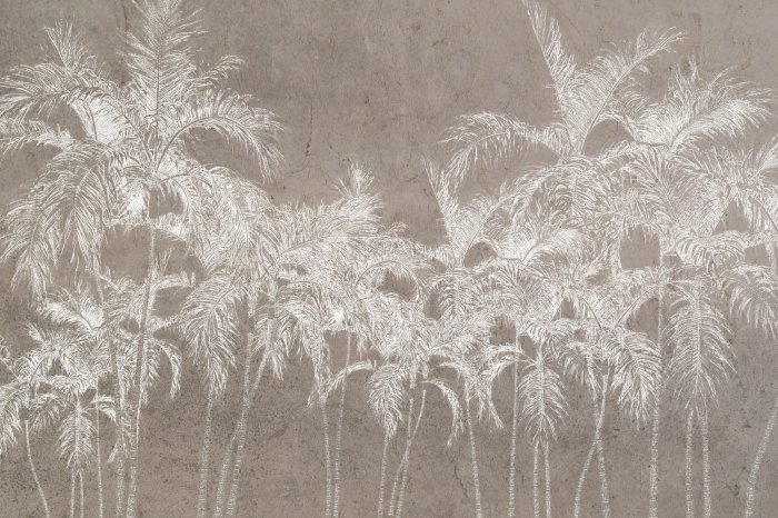 Papier peint  Palmiers blancs sur fond texturé beige