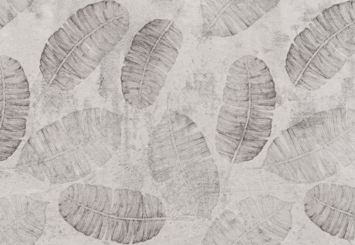 Papier peint  Motif monochrome avec des feuilles sur fond gris