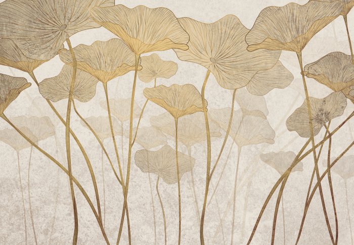 Papier peint  Grandes feuilles bohèmes sur fond texturé