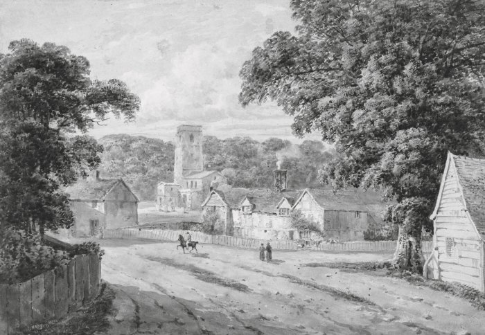 Papier peint  Paysage rural en noir et blanc avec une colonie