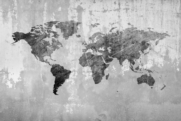 Papier peint  Carte du monde sur fond de béton