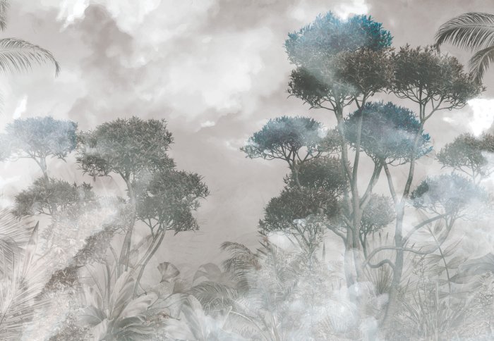 Papier peint  Paysage de forêt tropicale dans le brouillard