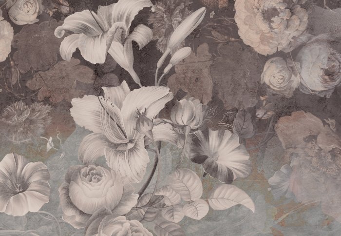 Papier peint  Fleurs vintage monochromes