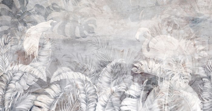 Papier peint  Végétation et oiseaux sur fond texturé