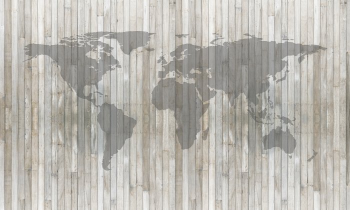 Papier peint  Carte du monde sur fond de bois