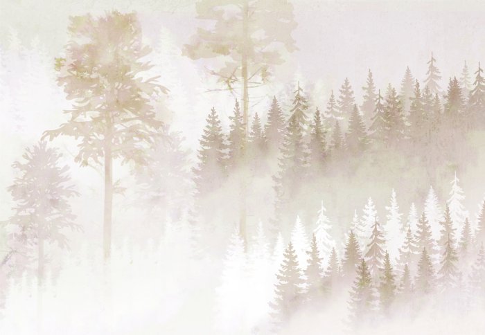 Papier peint  Composition de forêt brumeuse aux couleurs beiges