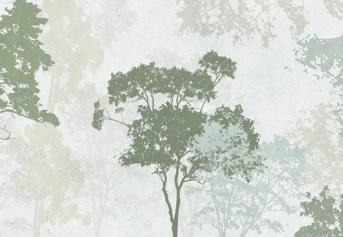 Papier peint  Composition avec des arbres aux tons verts
