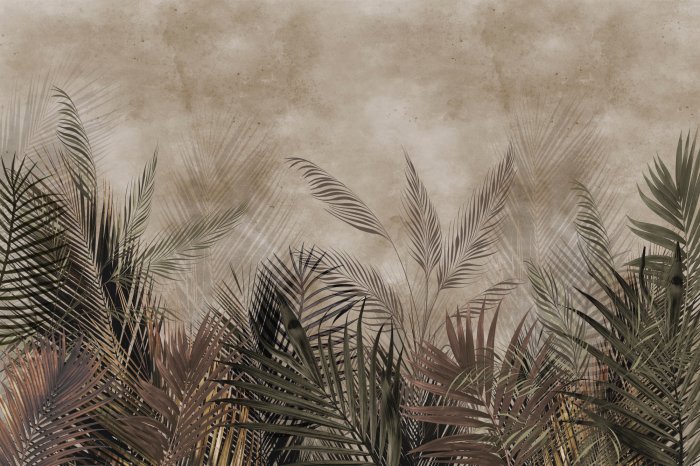 Papier peint  Composition tropicale avec des feuilles de palmier sur fond beige